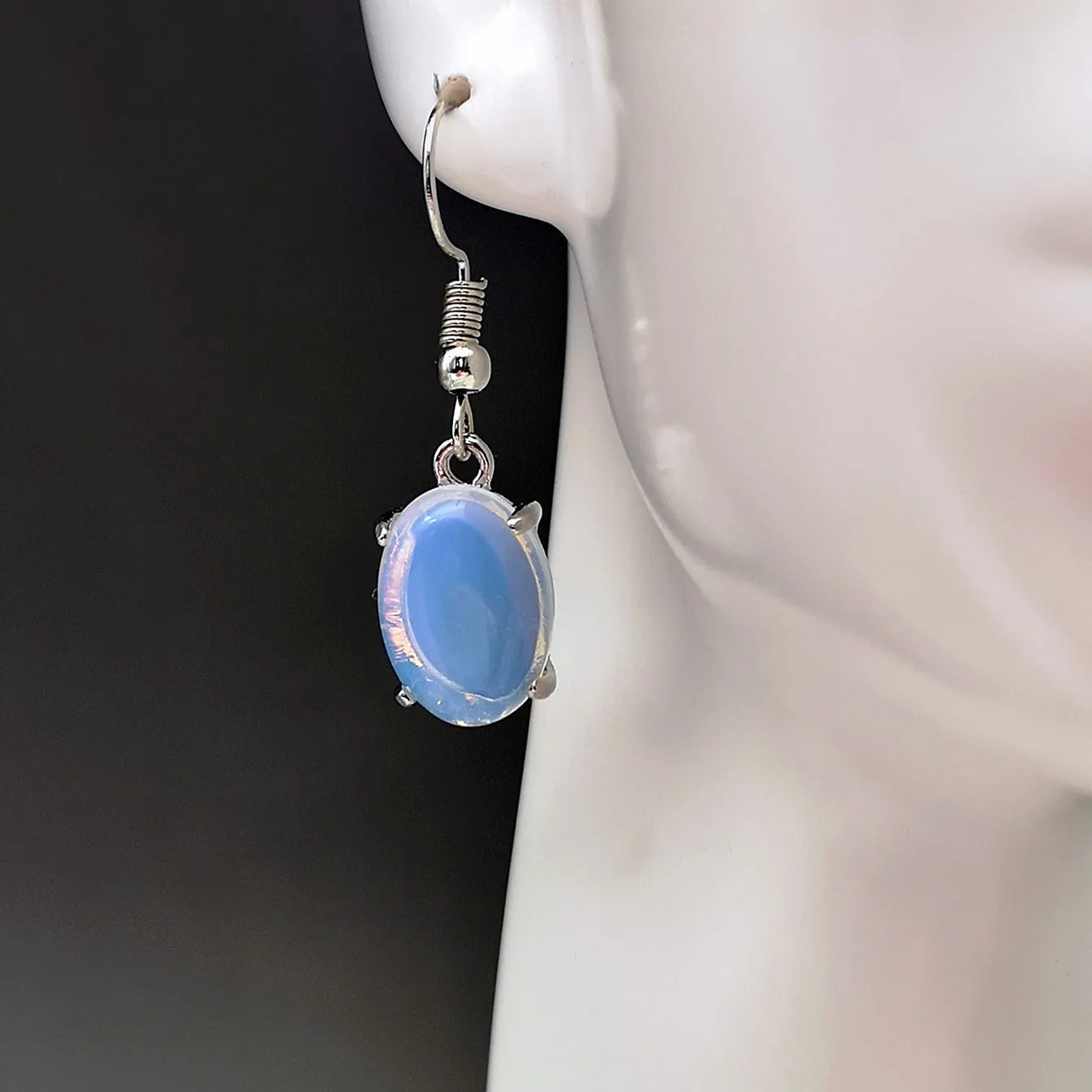 Moonlight white opal drop earrings with retro cross pendant on ellipse shape alloy jewellery