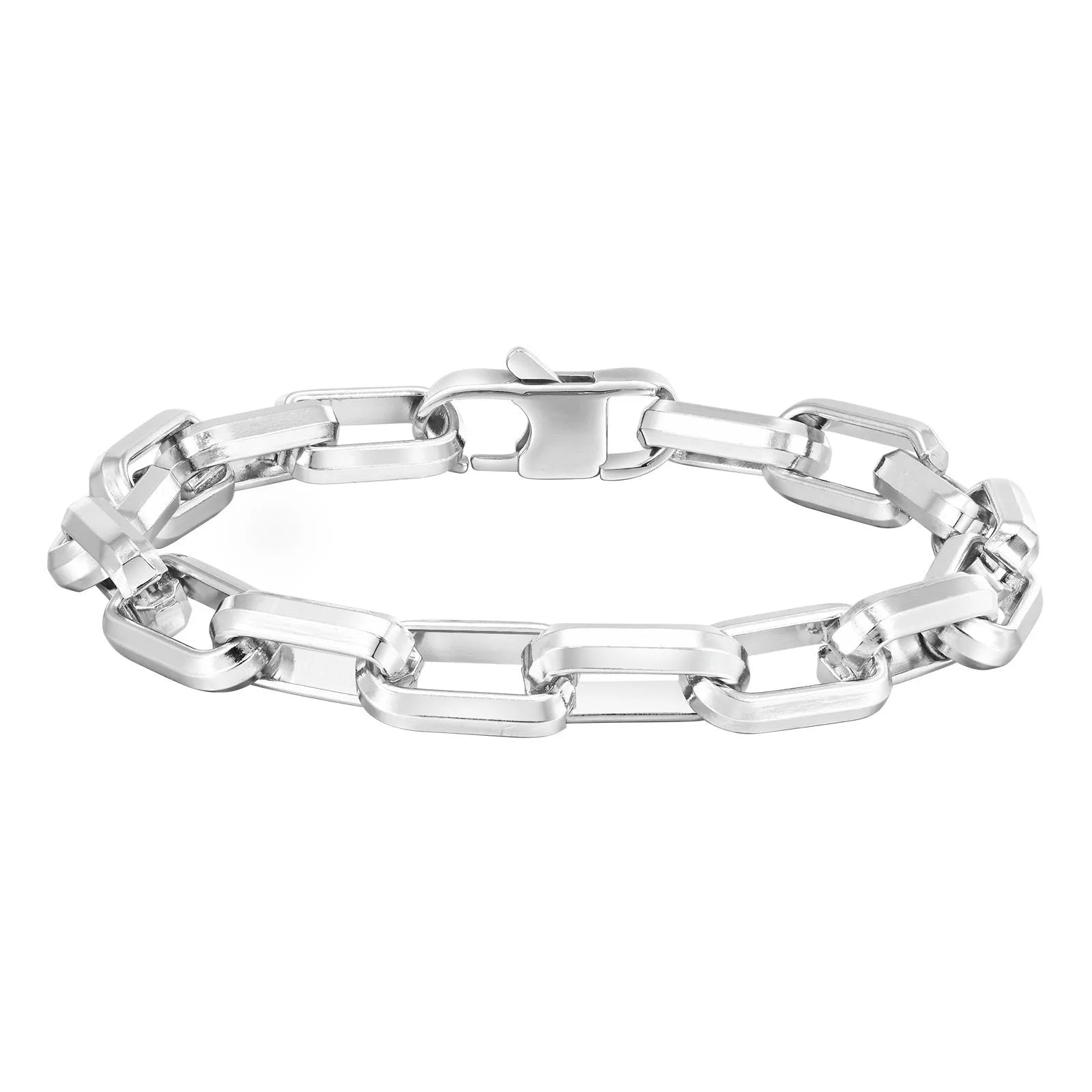 Men's stainless steel bracelet with square chain links in steel, gold, black, or retro colour.
