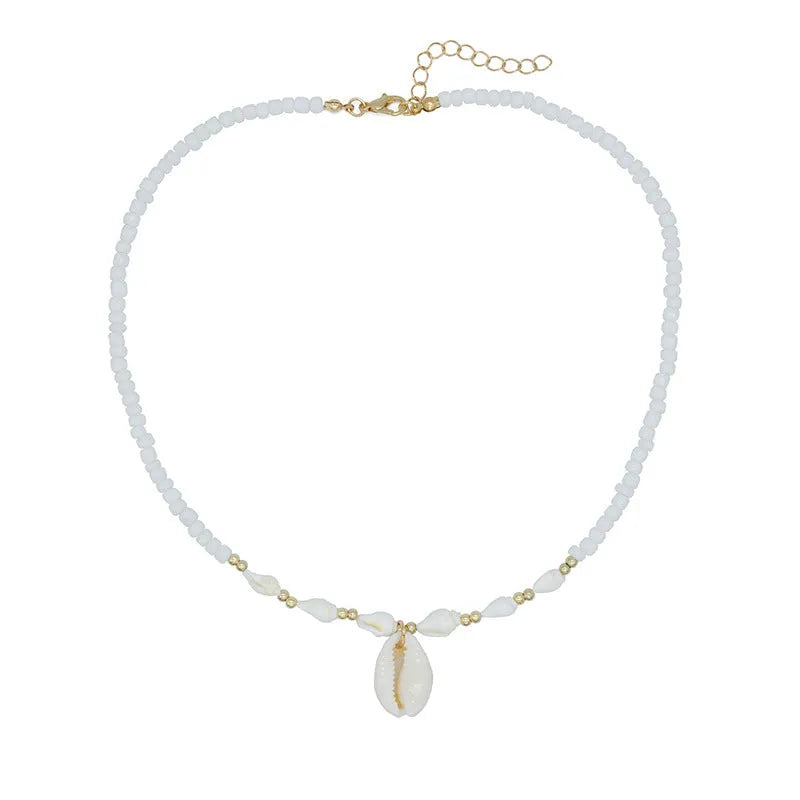 White Mother of Pearl conch shell pendant necklace on an electroplated chain.
