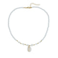 White Mother of Pearl conch shell pendant necklace on an electroplated chain.
