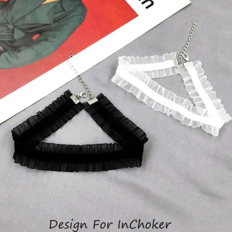 Alloy velvet ruffled flower pendant necklace on snake bones chain in three colour options