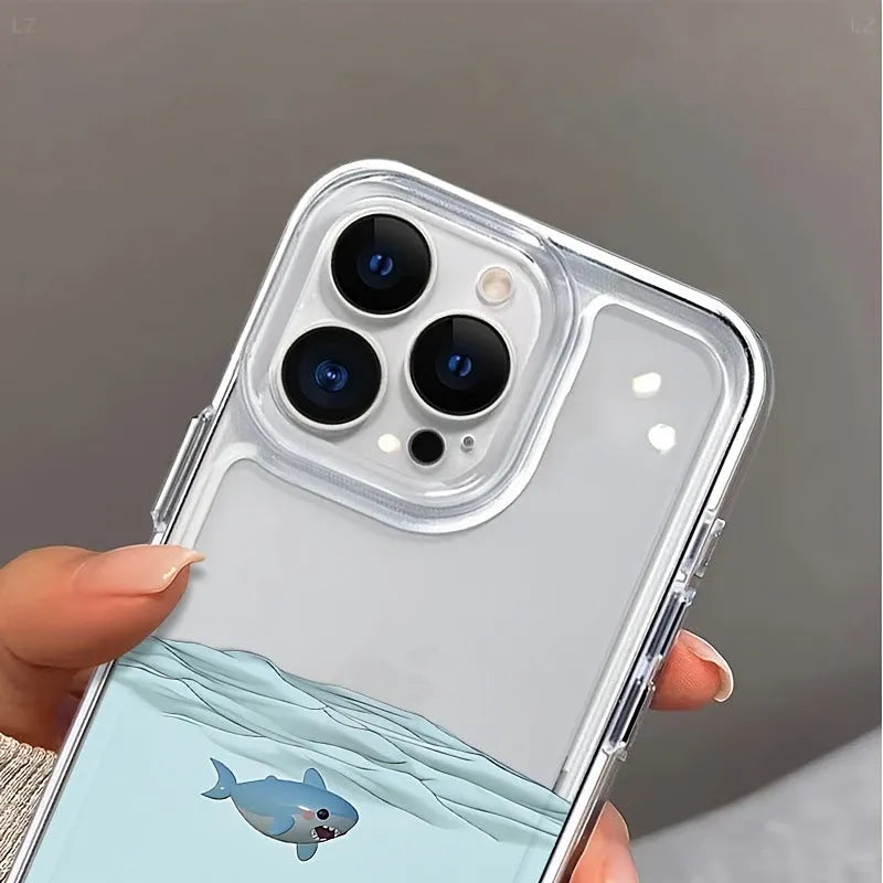 TPU soft shell phone case with underwater shark space design for Apple iPhone, featuring precise cutouts and flexible material