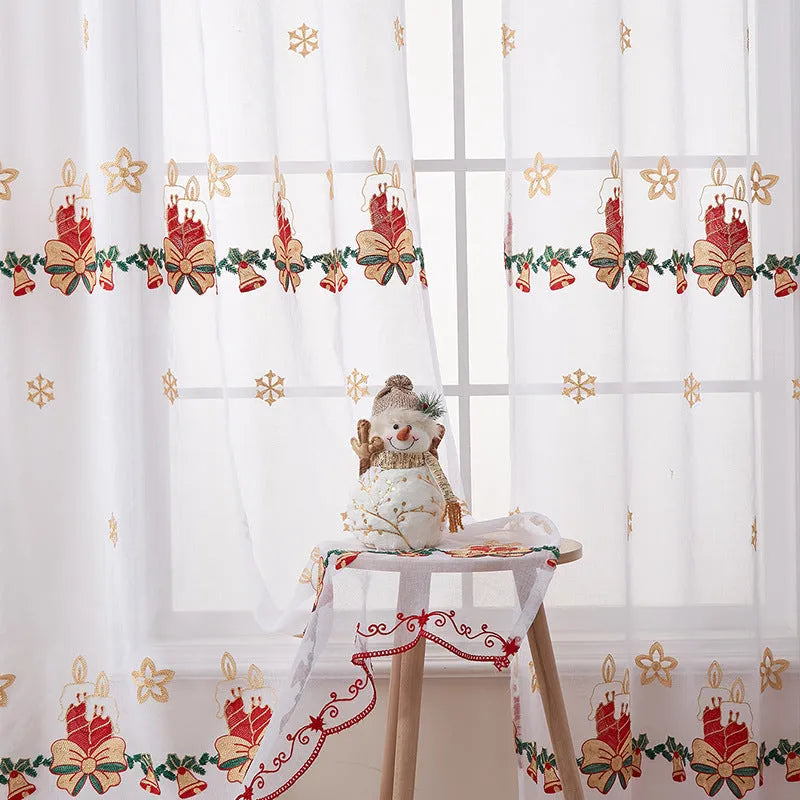 American Christmas curtains with embroidered snowflake pattern in polyester semi-sunshade fabric