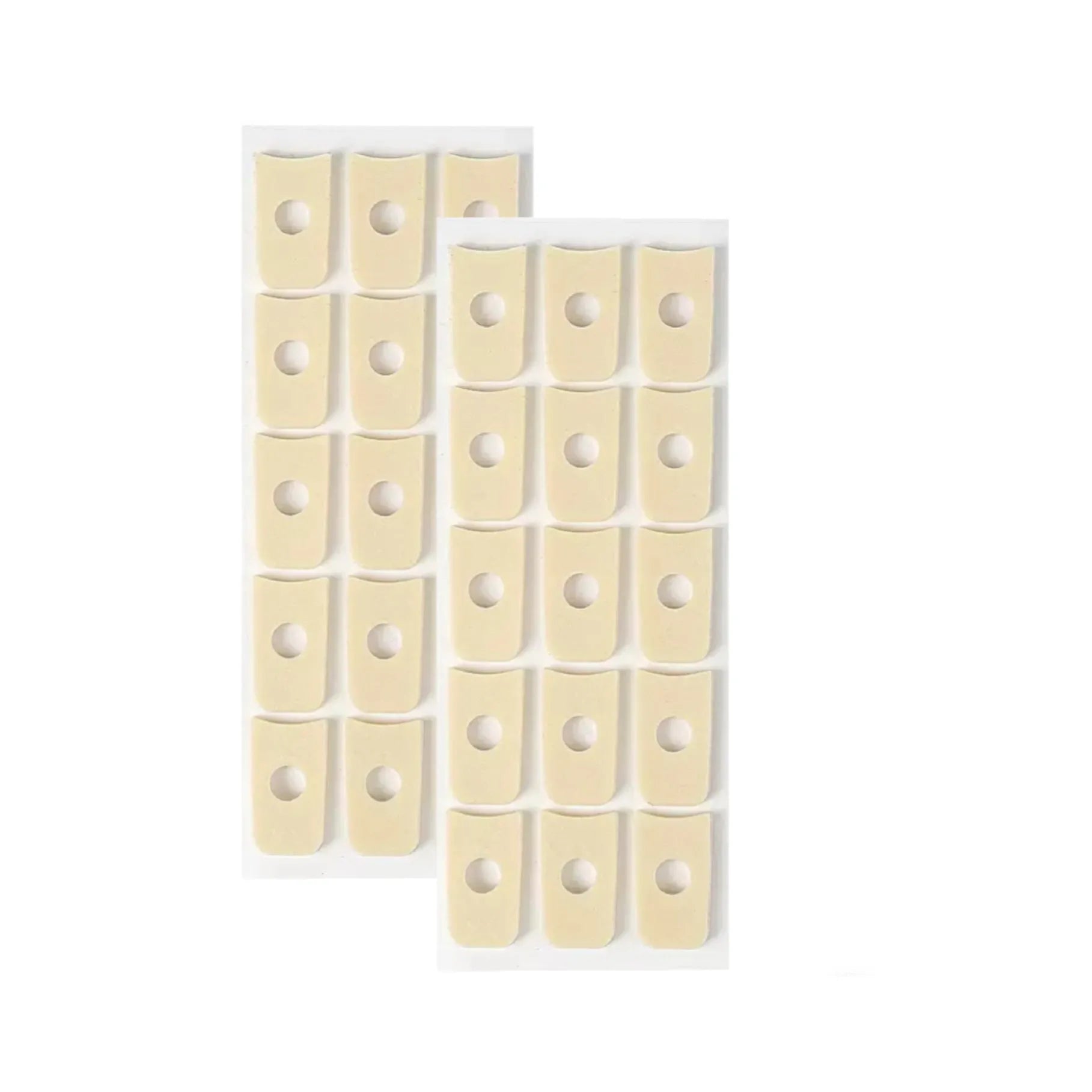 Women's PU heel corn protector toe pads showing four different shapes: circular, large oval, small oval and U-shaped