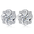 Heart-shaped six-claw copper zircon earrings with electroplated finish for women