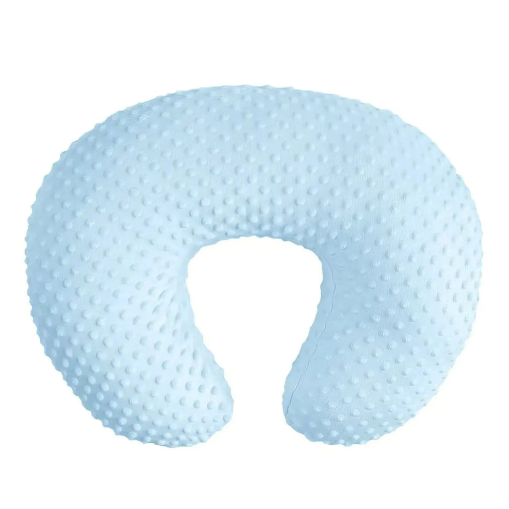 Nursing pillow with removable cover in pink, yellow, gray, and light blue colours
