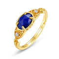 Japanese geometric lapis lazuli ring with silver setting and ellipse shape