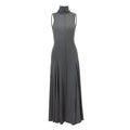 Grey women's slim-fit backless dress with half turtleneck and high waist