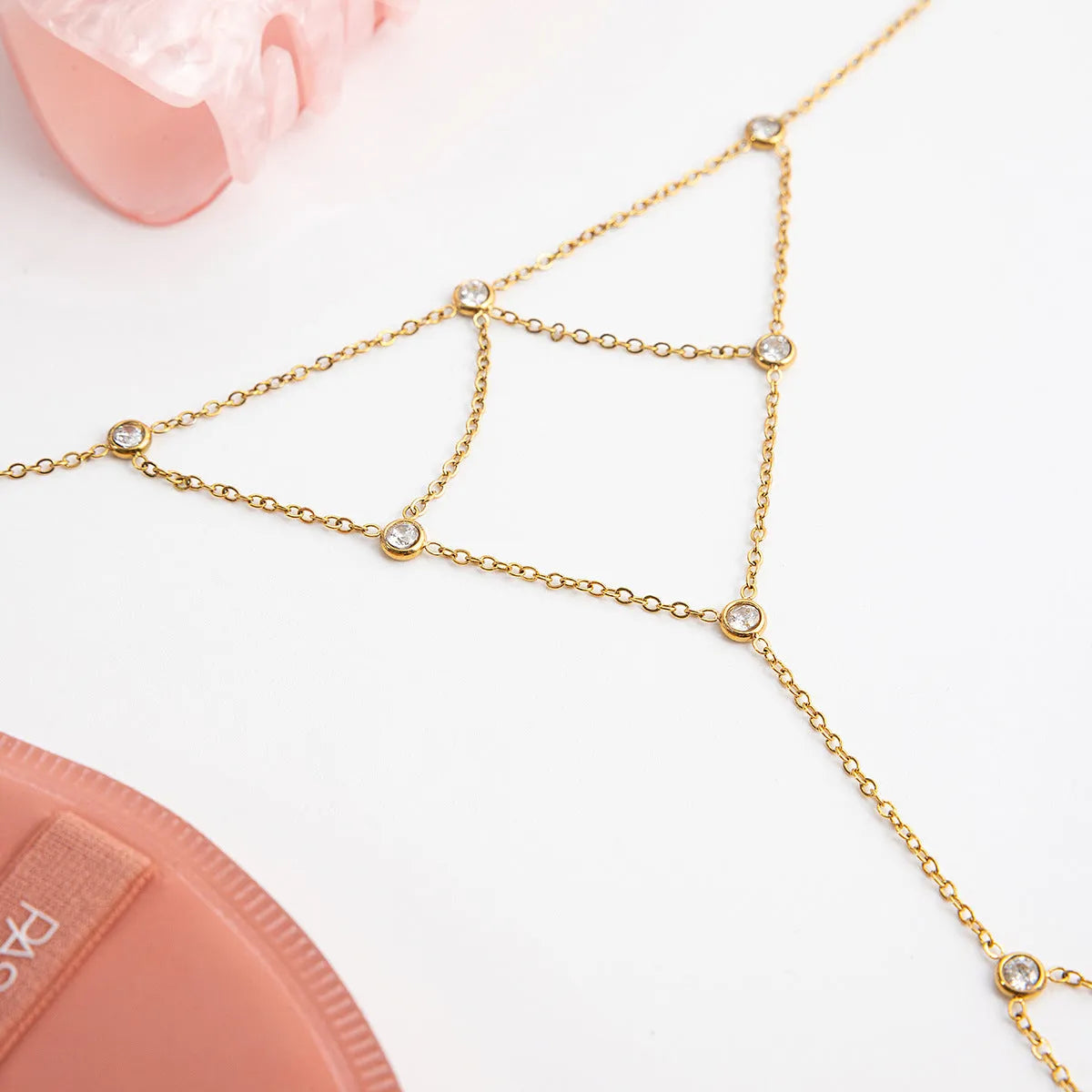 Zircon mitten-type bracelet with tassel in stainless steel, geometric round shape for women, colour JDB0307017