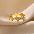 Gold diamond geometric titanium steel women's ring with free size adjustable design