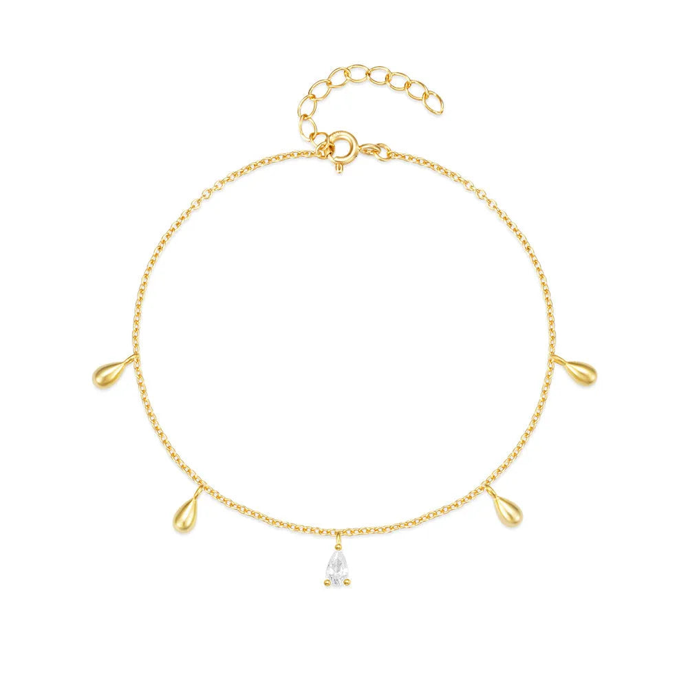 Gold colour S925 sterling silver bracelet with geometric water drop diamond pendant for women