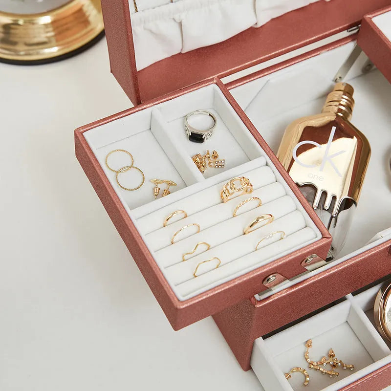 PU leather hard case jewelry storage box in solid colour
