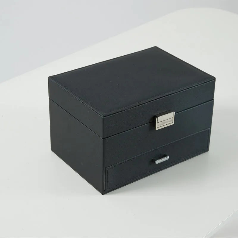PU leather hard case jewelry storage box in solid colour