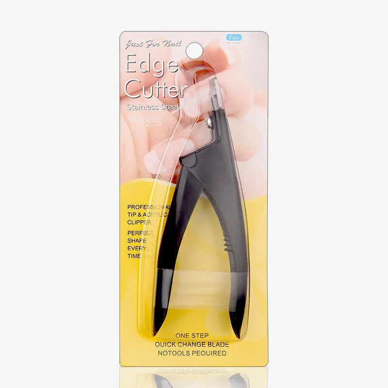 Stainless steel French U-shaped nail art scissors in black, titanium, or silver handle finish