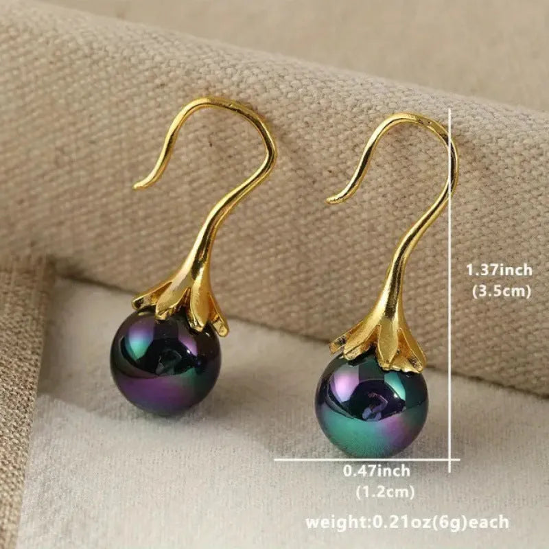 Gold electroplated retro fashion women's earrings with alloy construction for office wear