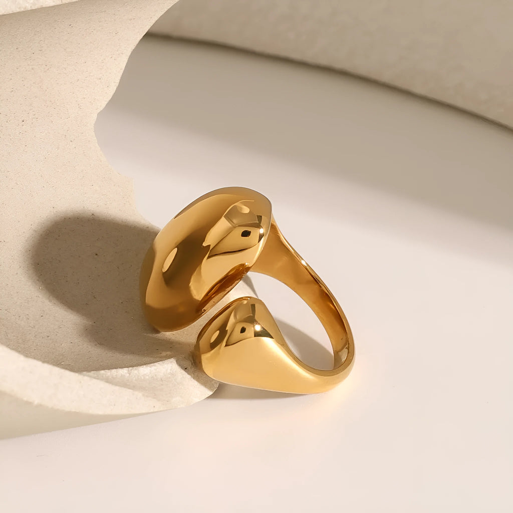 Stainless steel geometric open ring for women with exaggerated design and electroplated finish