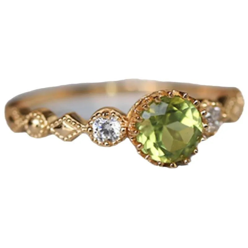 Japanese style copper ring with geometric quadrilateral design and imitation peridot appearance