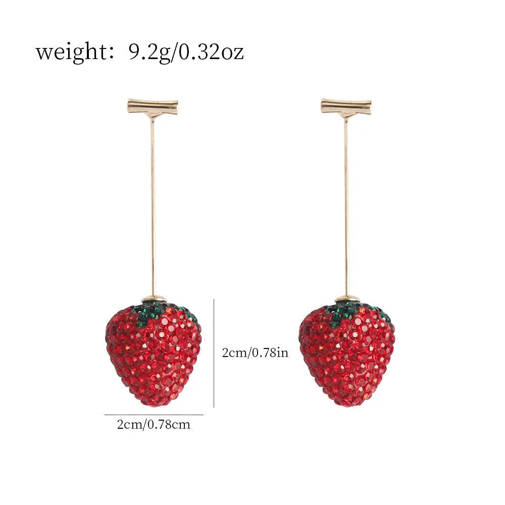 A pair of geometric strawberry-shaped stud earrings with spot drill texture, shown in red zinc alloy.