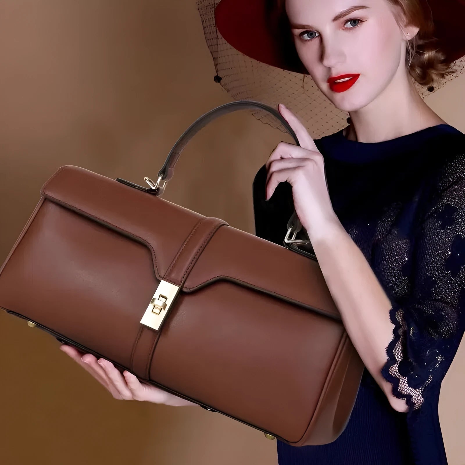 Women's cylindrical cowhide messenger bag in European-American retro style with organiser compartments
