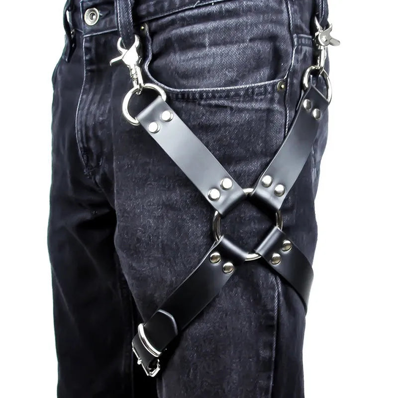 Black PU leather leggings with an elasticated waistband laid flat.