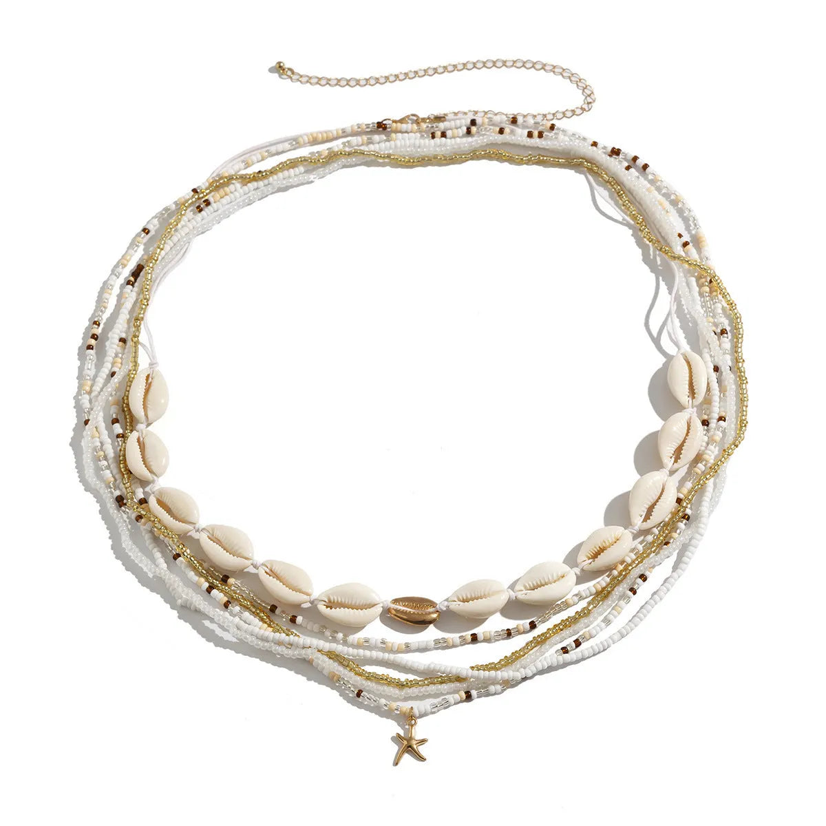 Gold brown alloy bead waist chain wrapped multiple times, showing bohemian multi-circle design on a neutral background.