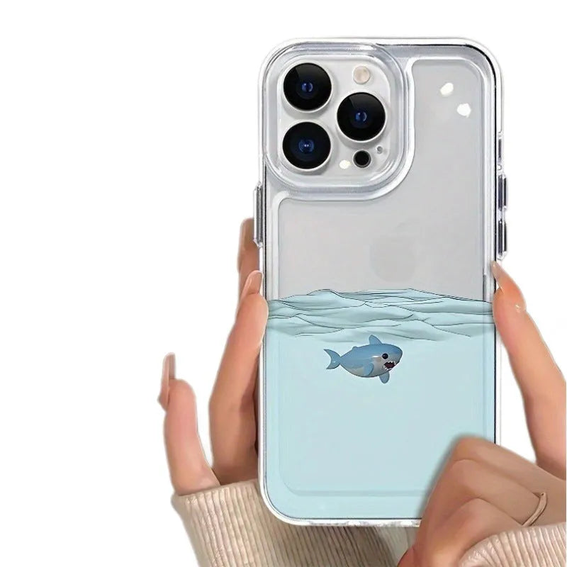 TPU soft shell phone case with underwater shark space design for Apple iPhone, featuring precise cutouts and flexible material