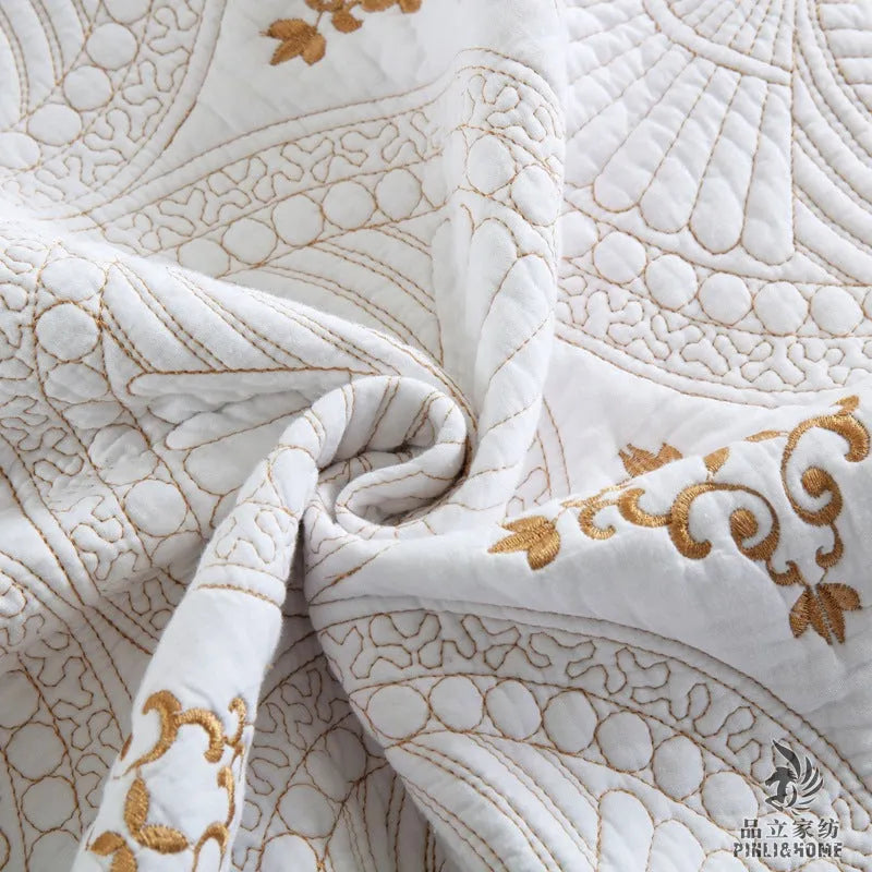 European-style embroidered pure cotton bed cover set with two pillowcases for 1.8 metre bed