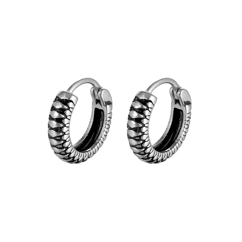 Silver retro twist geometric stripe earrings made from stainless steel with a sporty style.