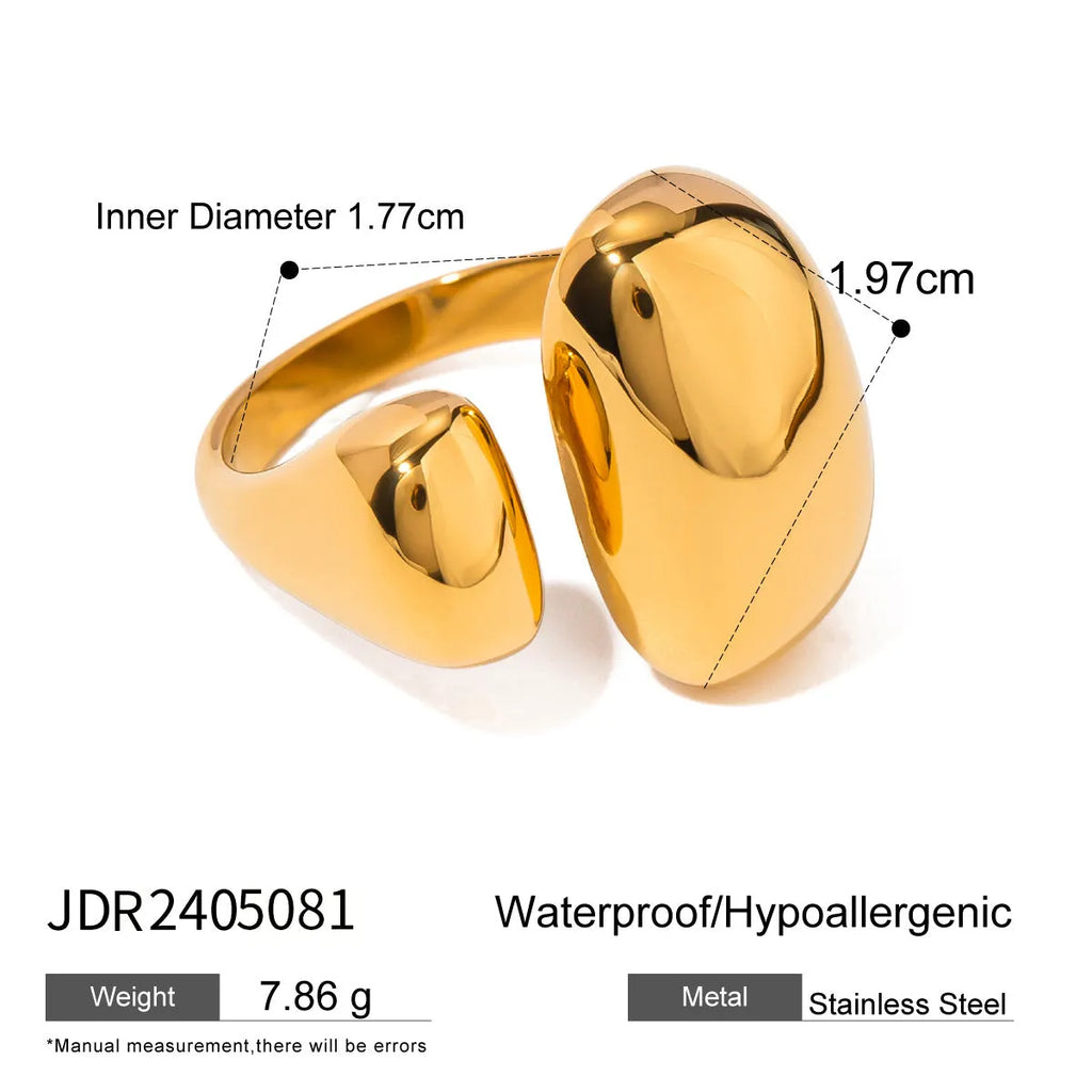Stainless steel geometric open ring for women with exaggerated design and electroplated finish