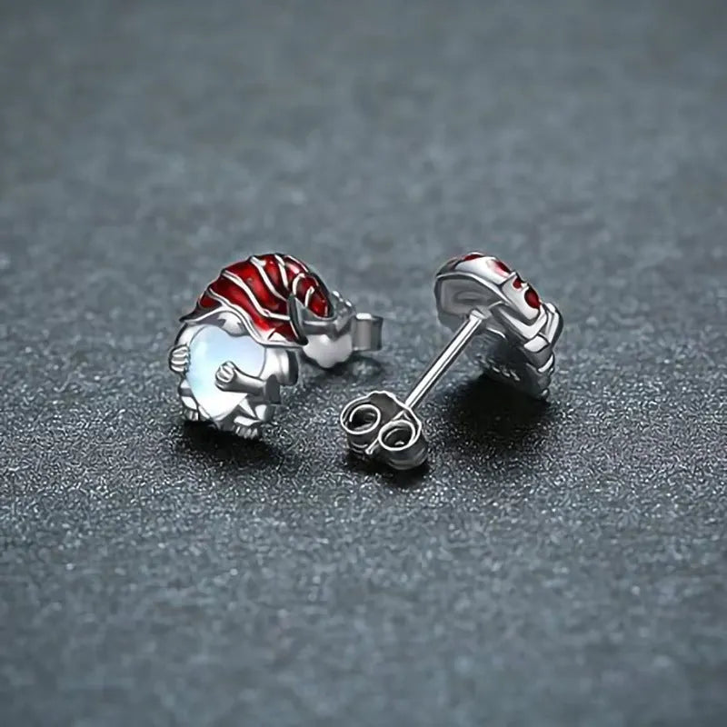 Women's Santa Claus design earrings with heart shapes in electroplated white gold colour on copper material