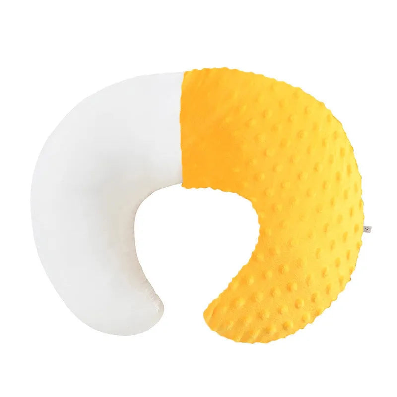 Nursing pillow with removable cover in pink, yellow, gray, and light blue colours