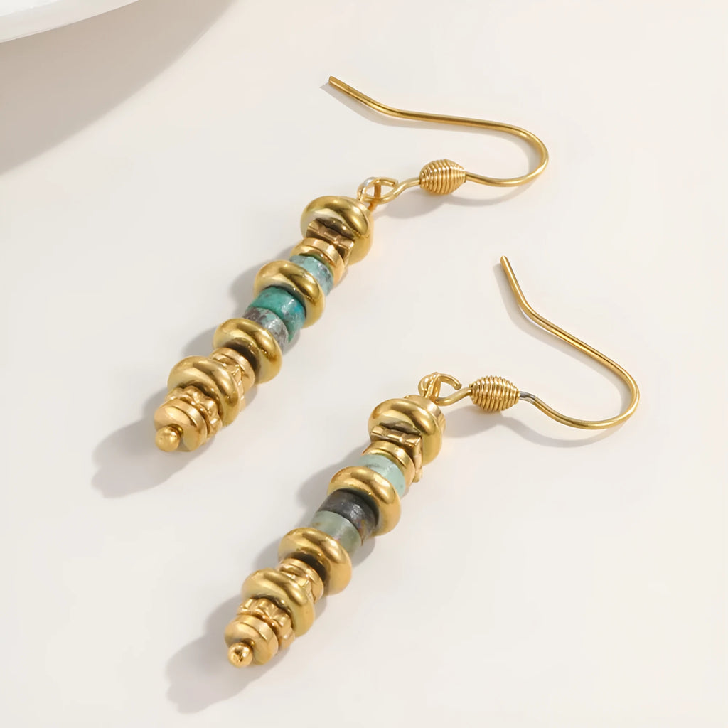 Geometric titanium steel dangle earrings with 18K gold plating in retro design