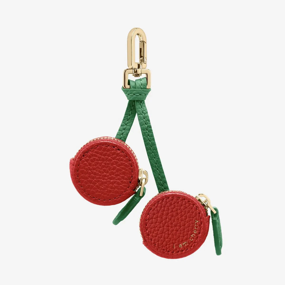 Mini PU leather coin bag keychain in cherry red colour, shown attached to a keyring.