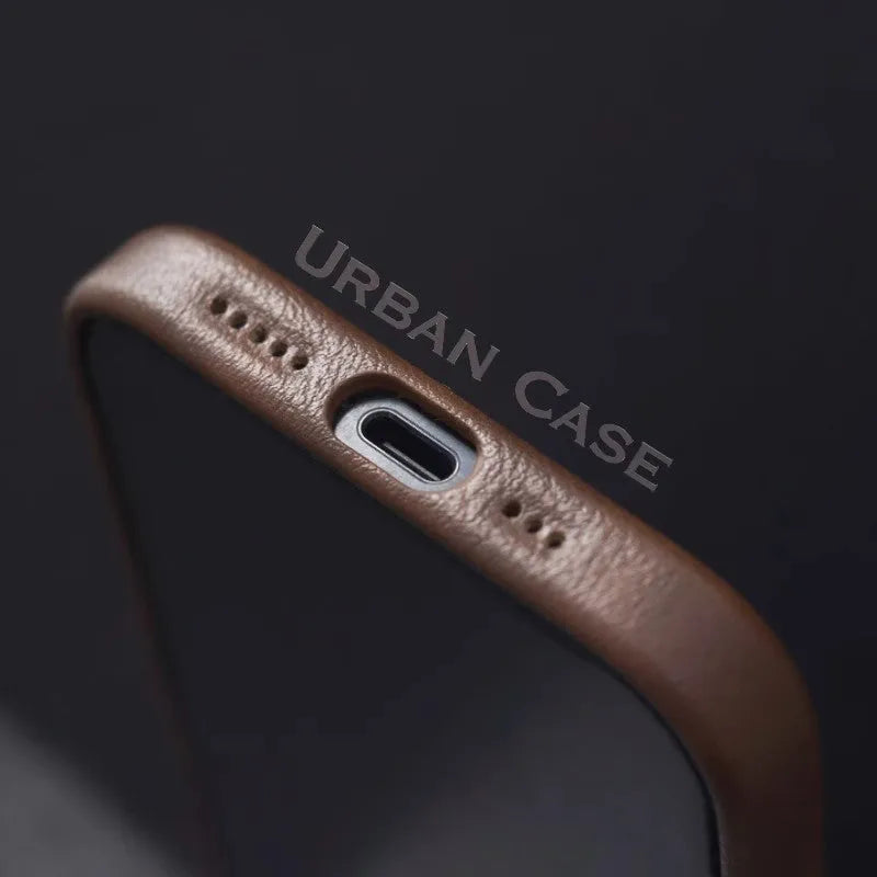 Genuine leather magnetic retro phone case for iPhone 12 to 16 series in brown colour