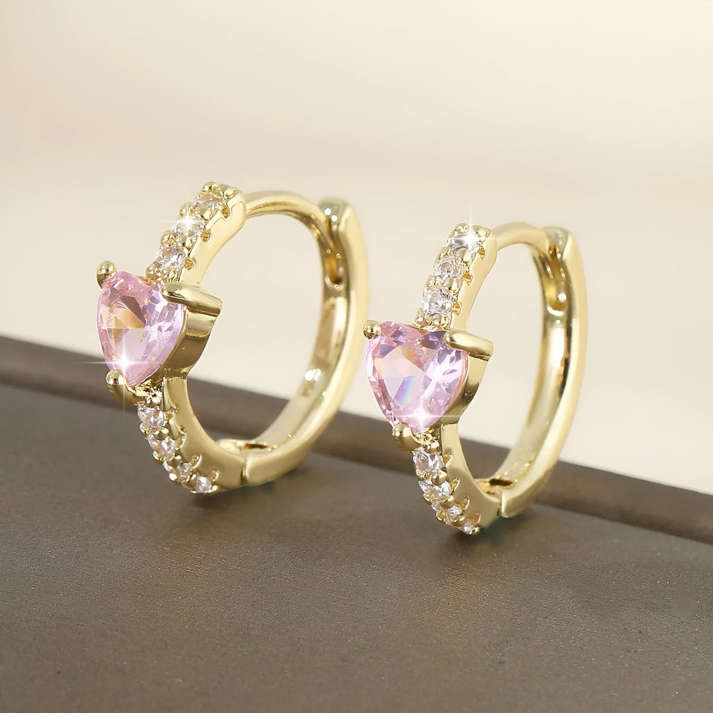 European American style luxury love round ear clip copper earrings in pink white and green