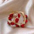 Red flower alloy ear clips with rose design elements for women's jewellery