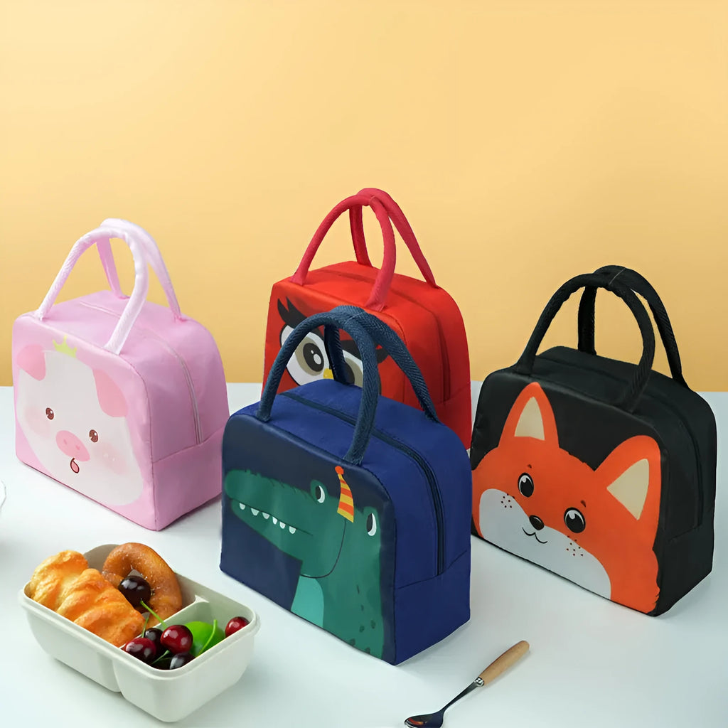 Cartoon insulated lunch box bag with thick aluminium foil in seven animal designs