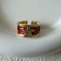 Adjustable copper ring with a geometric line pattern and retro distressed finish in four colour options.