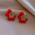 Red bell-shaped dangle earrings made from alloy material for women