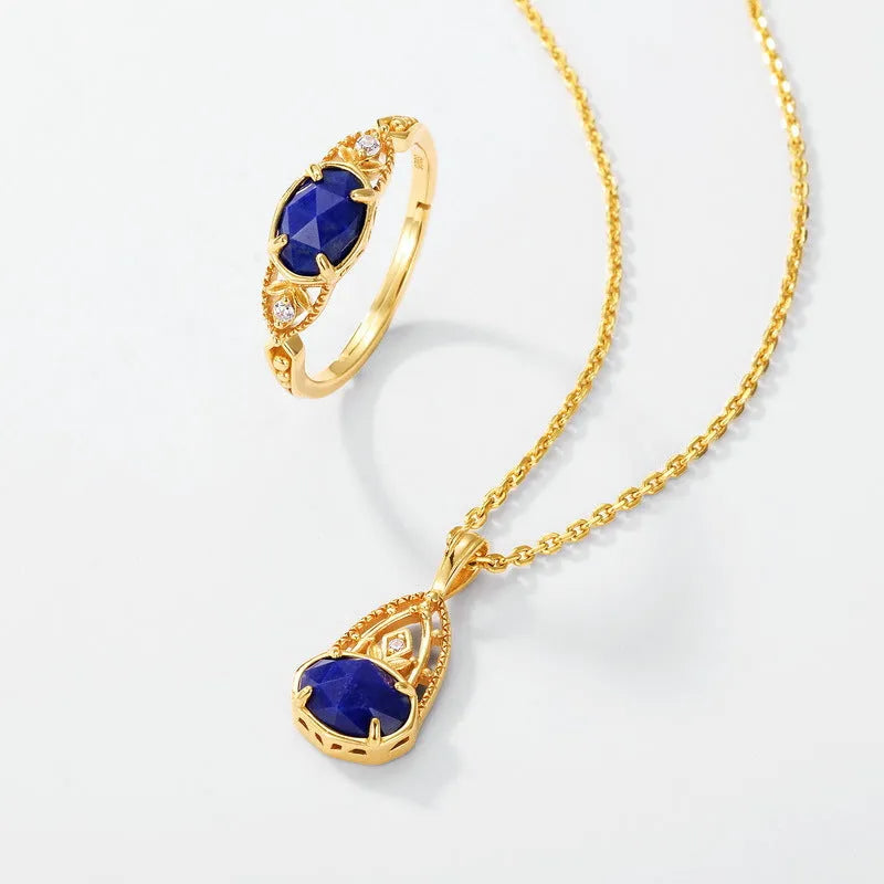 Japanese geometric lapis lazuli ring with silver setting and ellipse shape