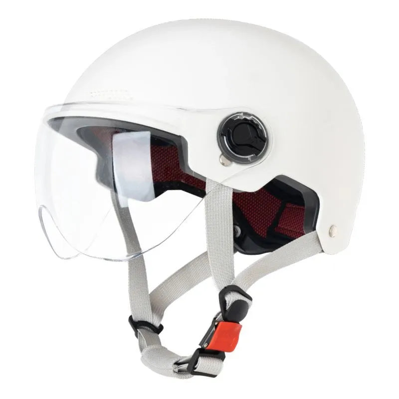 3C-certified polypropylene electric motorcycle helmet with sun protection shown in light pink colour.