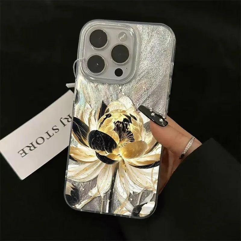 Transparent blue lotus fairy pattern iPhone hard case showing front and back views
