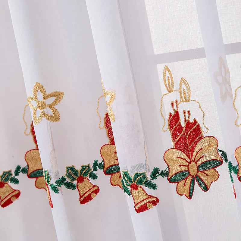 American Christmas curtains with embroidered snowflake pattern in polyester semi-sunshade fabric