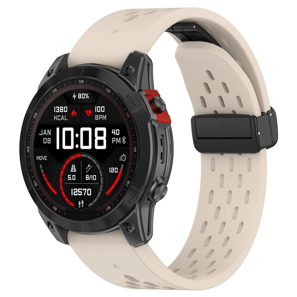 Garmin Fenix quick release watch strap in multiple colours showing 20mm, 22mm, and 26mm sizes with screwdriver tool.
