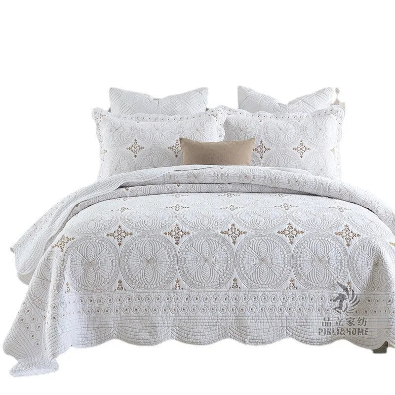 European-style embroidered pure cotton bed cover set with two pillowcases for 1.8 metre bed