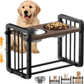 Black wooden dog bowl stand with 37x23cm base dimensions