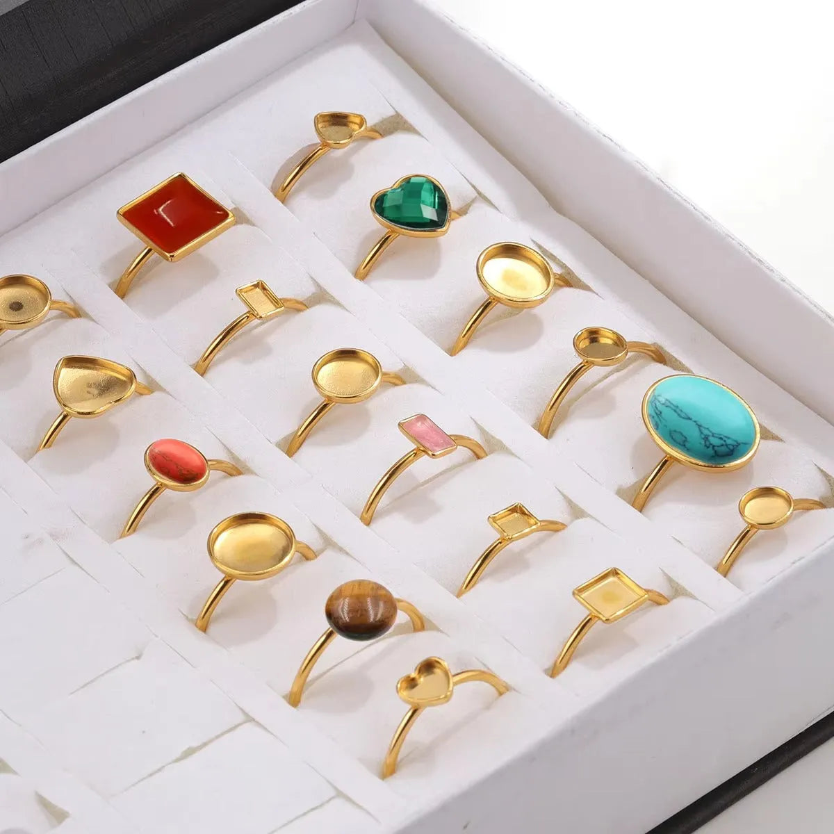 Stainless steel golden electroplated ring setting with totem pattern for DIY jewellery making.