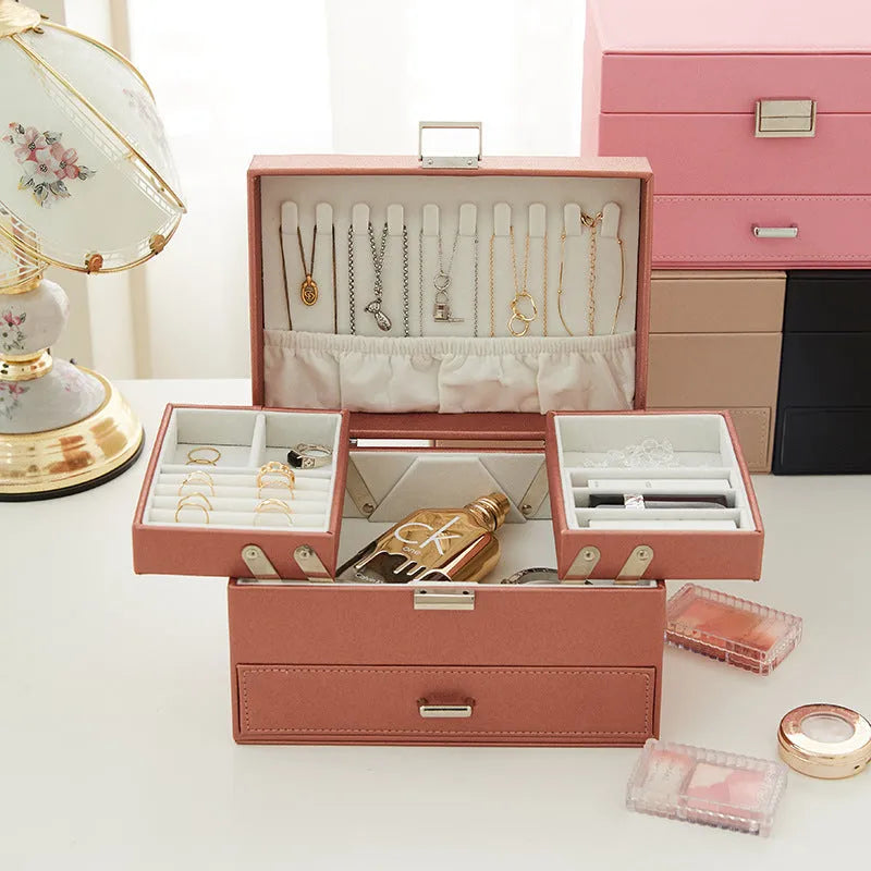 PU leather hard case jewelry storage box in solid colour