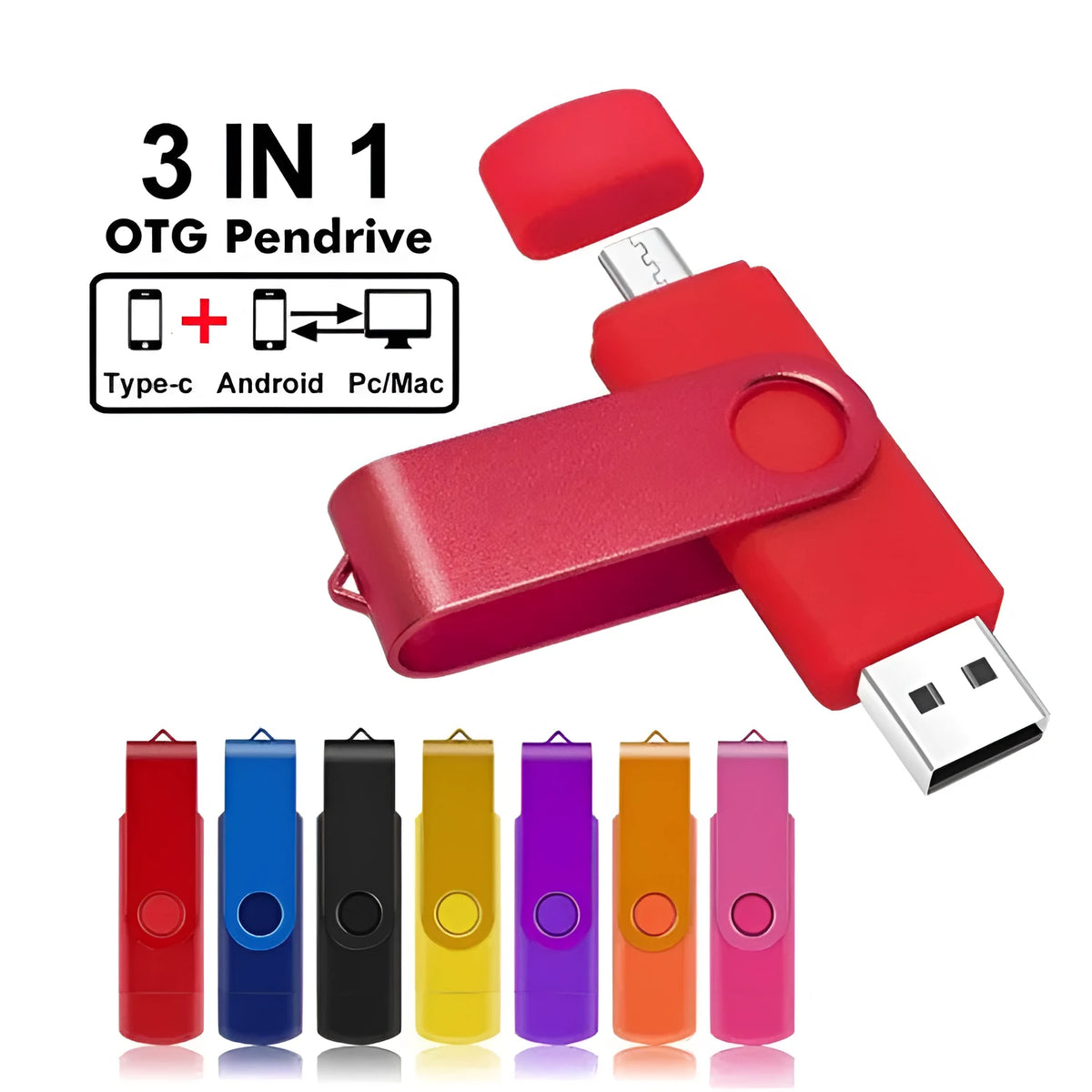 2 in 1 Android mobile phone USB flash drive with USB 2.0 interface, plastic shell, available in nine colours