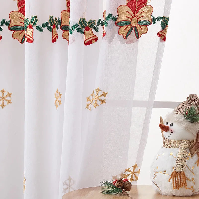 American Christmas curtains with embroidered snowflake pattern in polyester semi-sunshade fabric
